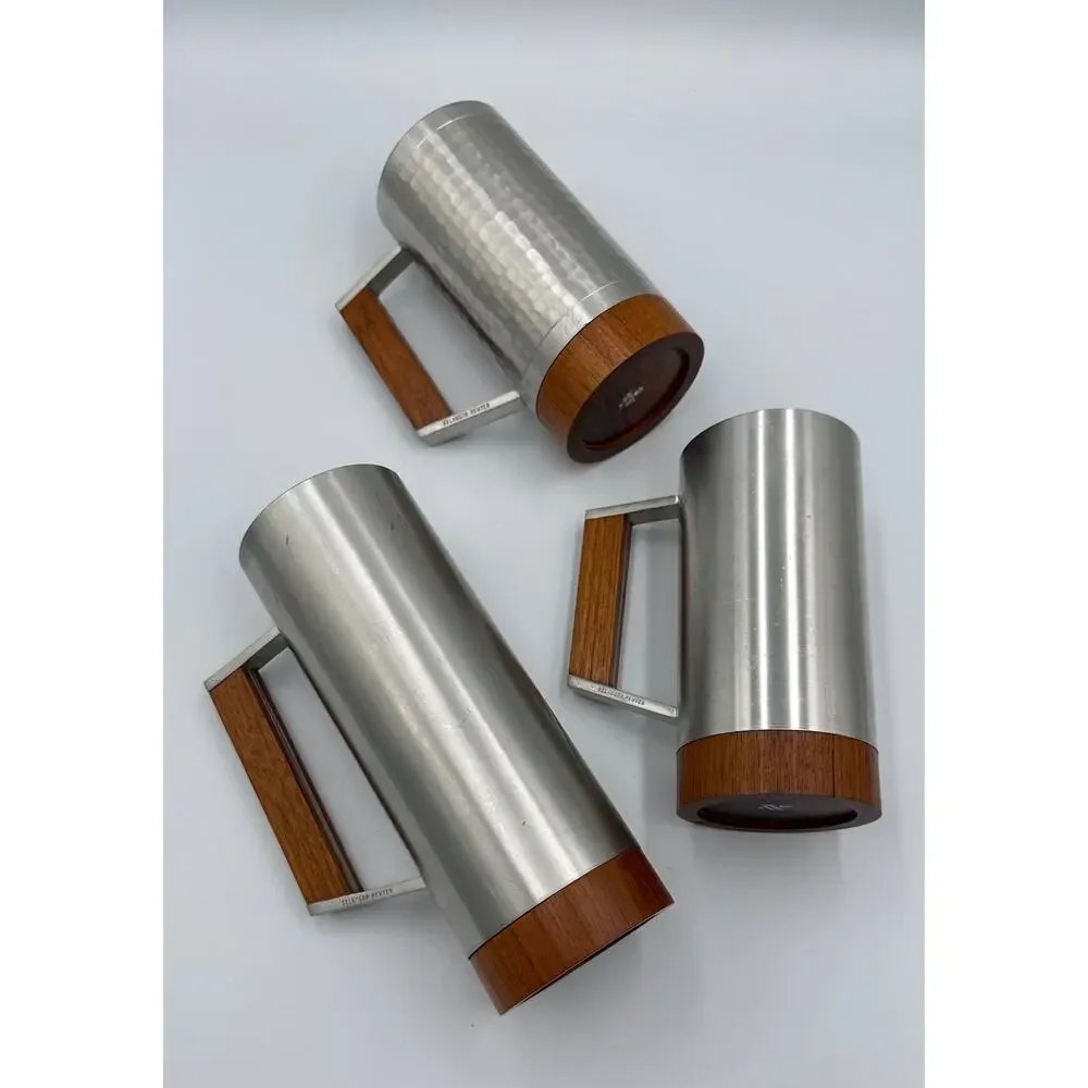 Danish Modern tiki Era Royal Selangor Pewter & Teak Mug Tankard Steins Set